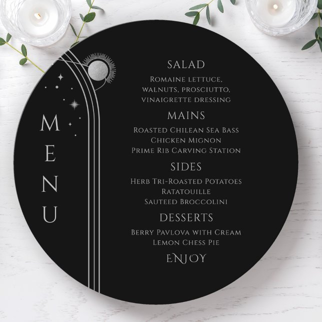 Menu Mariage de l'espace de la lune d'argent noir mysti (Créateur téléchargé)