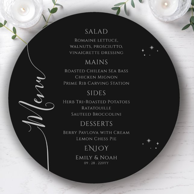 Menu Mariage de l'espace de la lune d'argent noir mysti (Créateur téléchargé)