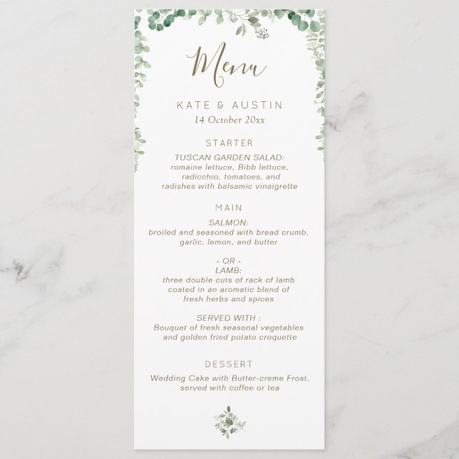 menu mariage de l'eucalyptus (Devant)