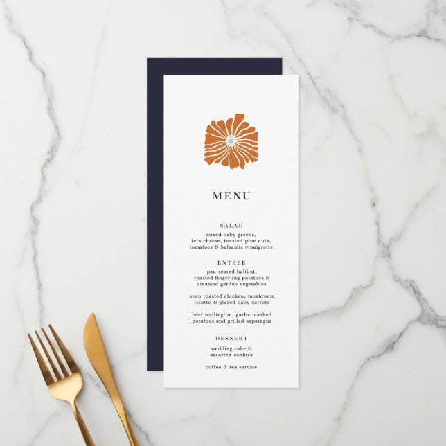 Menu Mariage de logo Floral Orange (Devant/Arrière en situation)