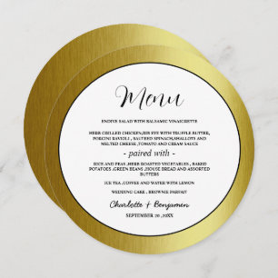 Menu Mariage de luxe Metallic Gold Round