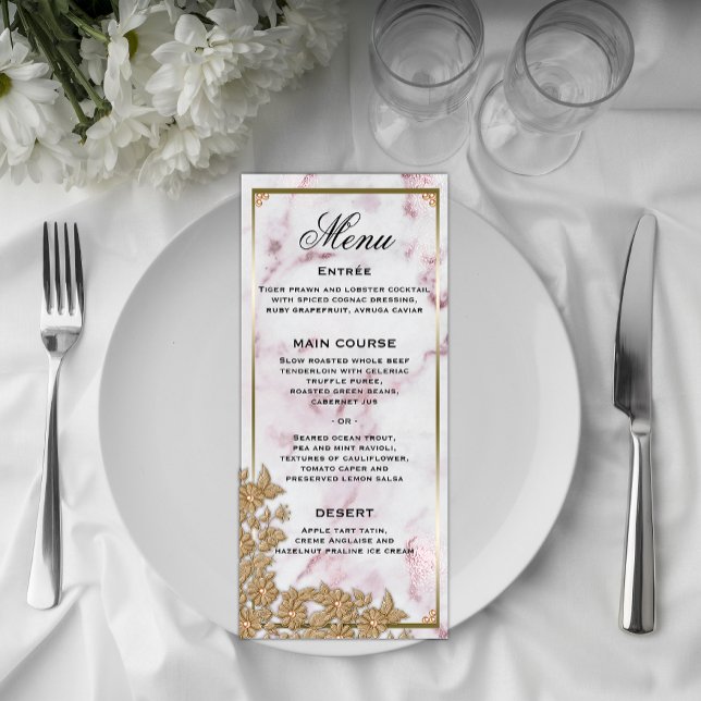 Menu Mariage de marbre rose et perles d'or (Créateur téléchargé)