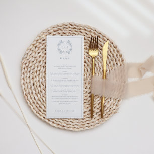 Menu Mariage de monogramme bleu Dusty Vintage