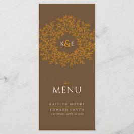Menu mariage de monogramme Brown en feuille de botaniqu