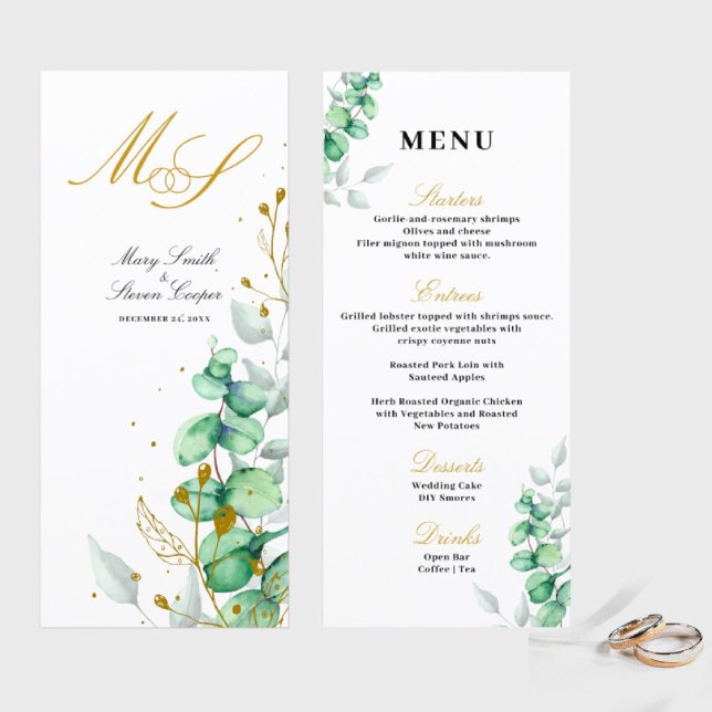 Menu Mariage de monogramme doré Eucalyptus (I wish you happiness))))