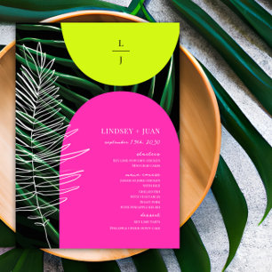 Menu Mariage de monogramme en feuilles de palmier en né