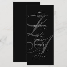 Menu Mariage de Monogramme noir et blanc romantiqu