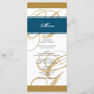 Menu Mariage de monogramme or Blue Elegant