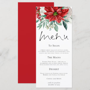 Menu Mariage de Noël Rouge Poinsettias Foliage