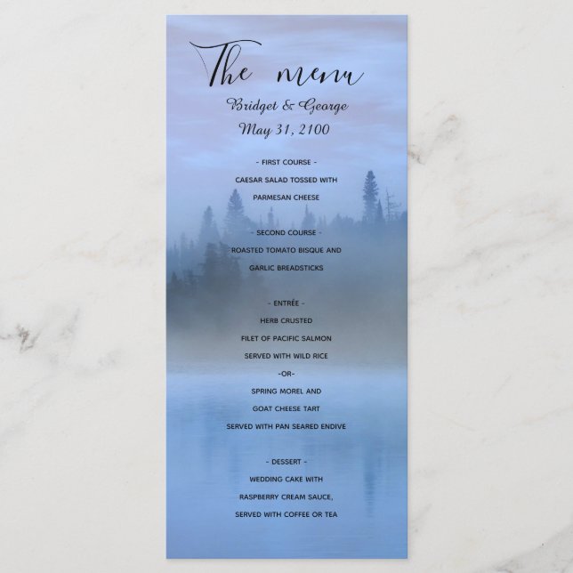 Menu mariage de paysage forestier bleu poussiéreux (Devant)