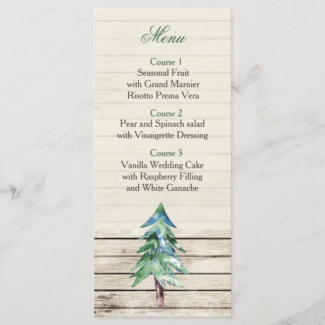 Menu Mariage de pin de bois rustique (Devant)