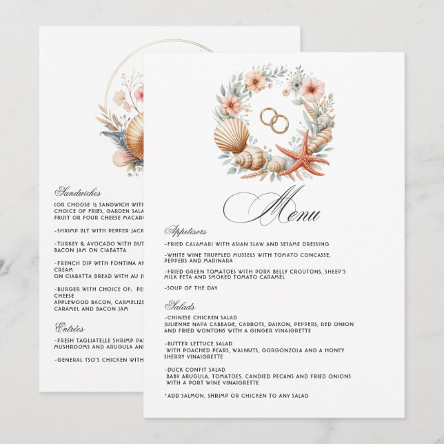 Menu Mariage de plage Chic Côté Mer (Devant / Derrière)
