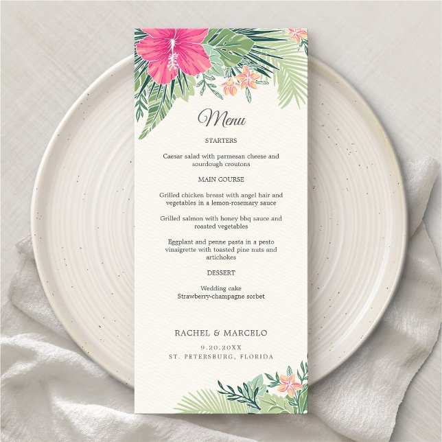 Menu Mariage de plage florale tropicale (Créateur téléchargé)
