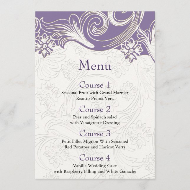 Menu Mariage de printemps floral violet et blanc (Devant)