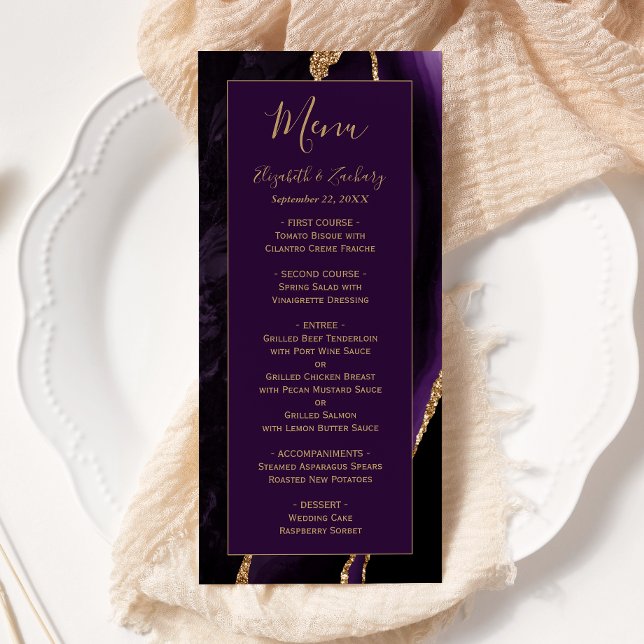 Menu Mariage de prune d'agate moderne violet or (Créateur téléchargé)