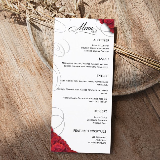 Menu Mariage de Roses Rouges Flourdissantes (Red Rose Flourish Wedding Menu for Reception)