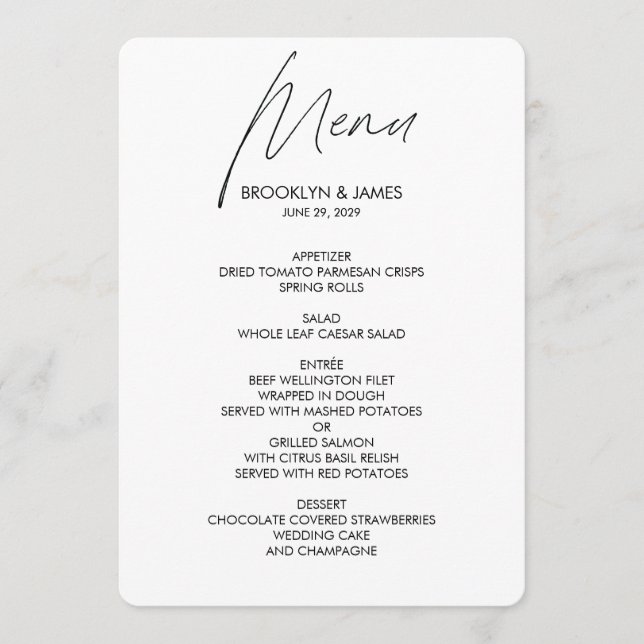 Menu Mariage de script clair blanc (Devant)