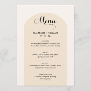 Menu Mariage de script de cadre en arche beige de sable