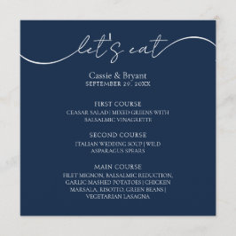 Menu Mariage de script moderne bleu marine unique