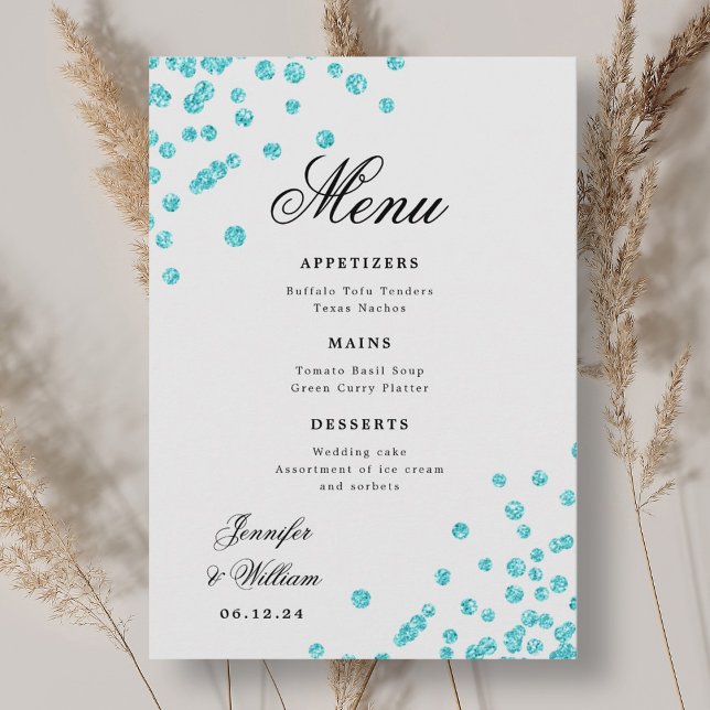 Menu Mariage de script romantique Confetti Turquoise (Romantic Script Wedding Confetti Turquoise Menu)
