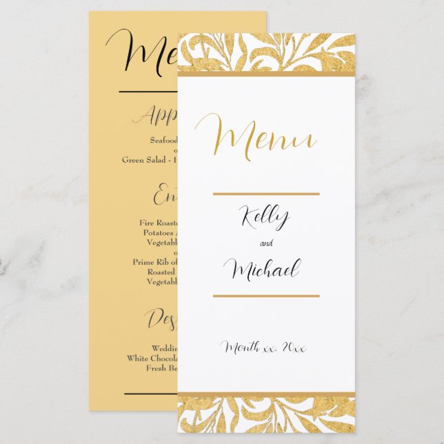Menu Mariage de style élégant or et noir (Devant / Derrière)