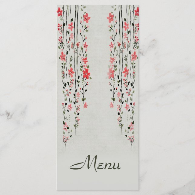 Menu mariage de style oriental floral aquarelle (Devant)