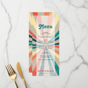 Menu Mariage de Sunburst Arc-en-ciel coloré rétro