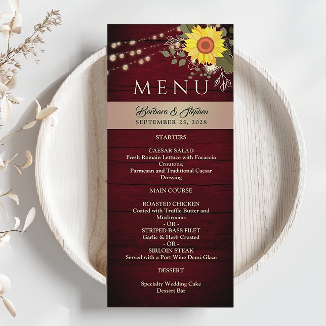 Menu Mariage de tournesol rustique (Créateur téléchargé)