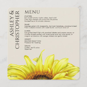 Menu Mariage de tournesol rustique moderne