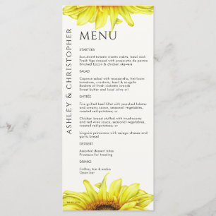Menu Mariage de tournesol rustique moderne