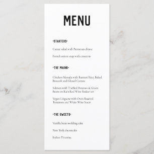 Menu Mariage de typographie minimaliste moderne