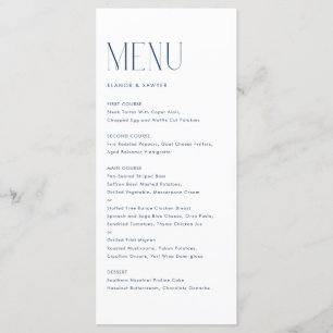 Menu Mariage de typographie minimaliste moderne bleu ma