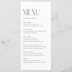 Menu Mariage de typographie minimaliste moderne noir