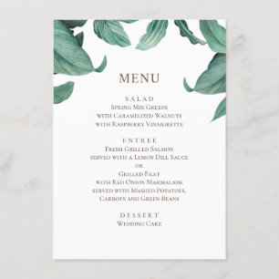 Menu Mariage de verdure tropicale. Aquarelle botanique