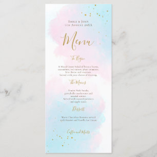 Menu Mariage d'éclaboussure d'or couleur bleu rose blan
