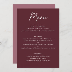 Menu Mariage d'écriture moderne Merlot Bourgogne