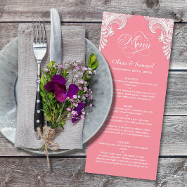 Menu Mariage dentelle rose