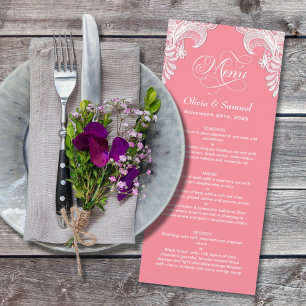 Menu Mariage dentelle rose
