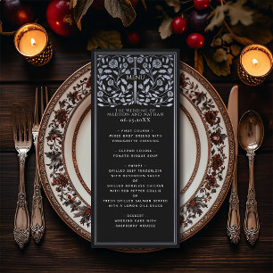 Menu Mariage d'épée médiévale noire en argent