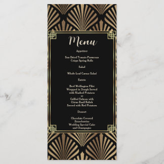 Menu Mariage des années 1920 dans l'élégant style Black
