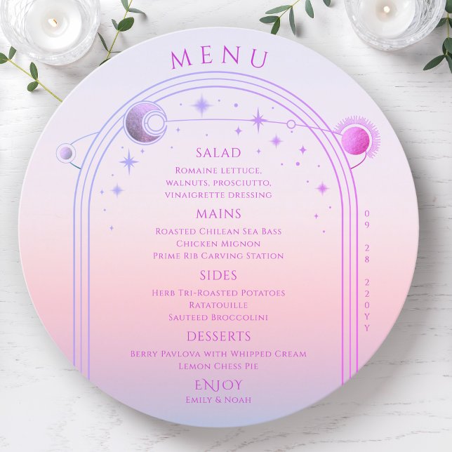 Menu Mariage des étoiles de soleil rose de coucher de s (Créateur téléchargé)