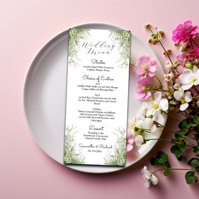 Menu Mariage des fleurs vertes Dusty Sage 4x9'' (Créateur téléchargé)