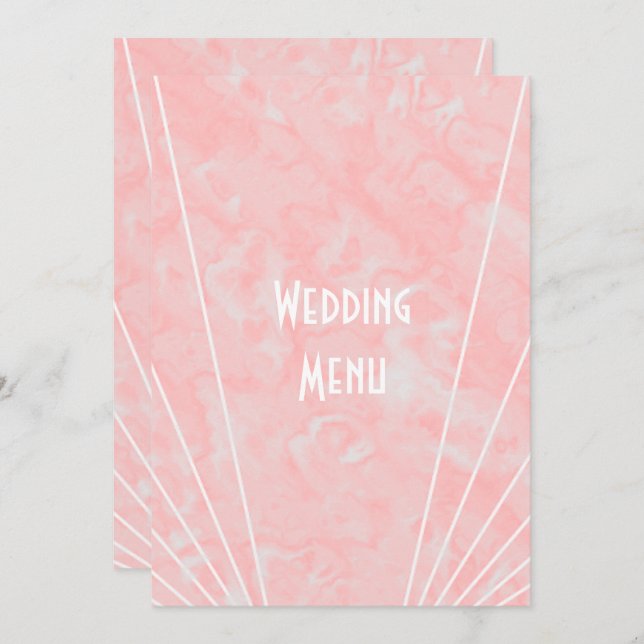 Menu Mariage design Art déco en marbre rose (Devant / Derrière)