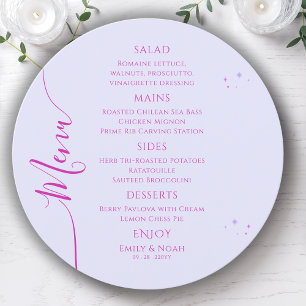 Menu Mariage d'espace de la lavande rose de la lune mys