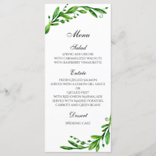 Menu mariage d'été en extérieur. Menu du dîner ver