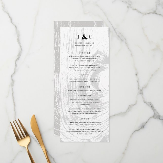 Menu Mariage d'hiver blanc chic rustique classique avec (Devant/Arrière en situation)