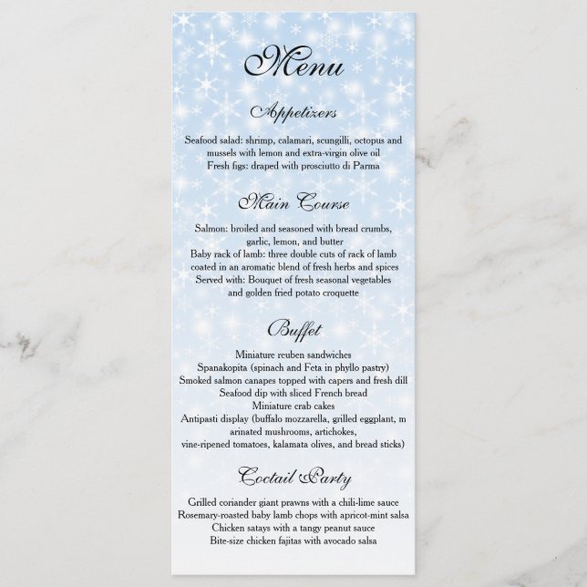 Menu Mariage d'hiver, Menu Mariage Flocon de neige (Devant)