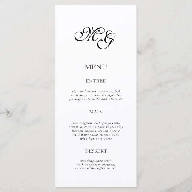 Menu Mariage d'initiaux noir simple (Devant)