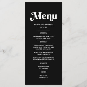 Menu Mariage Disco Noir Moderne