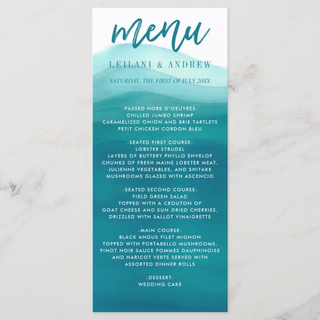 Menu Mariage d'onde Ombre turquoise (Devant)